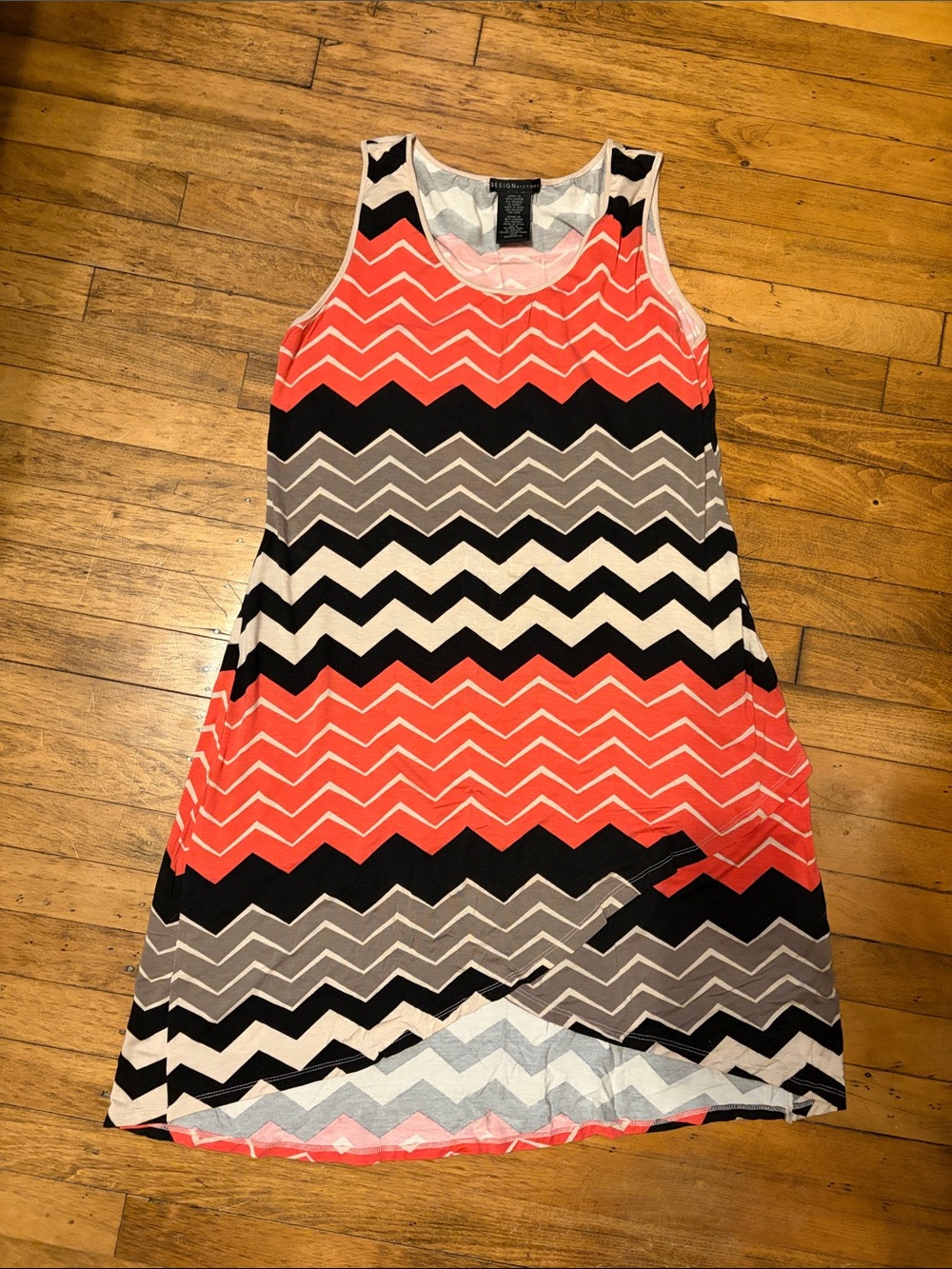 Design History Coral, Black, Gray and Cream Chevron Tank Dress